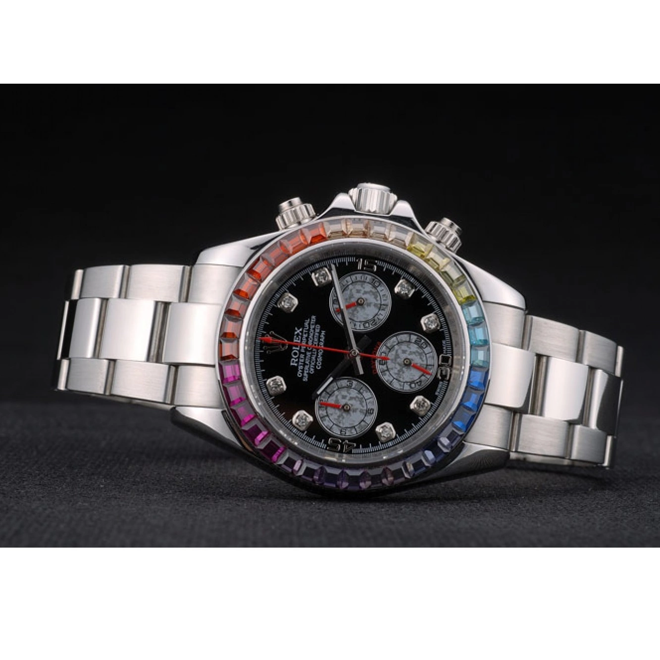 Aaa replica watch Strap Cosmograph Rainbow 80250 Black Bezel Daytona Steep Rolex Stainless Dial Crystals 0627